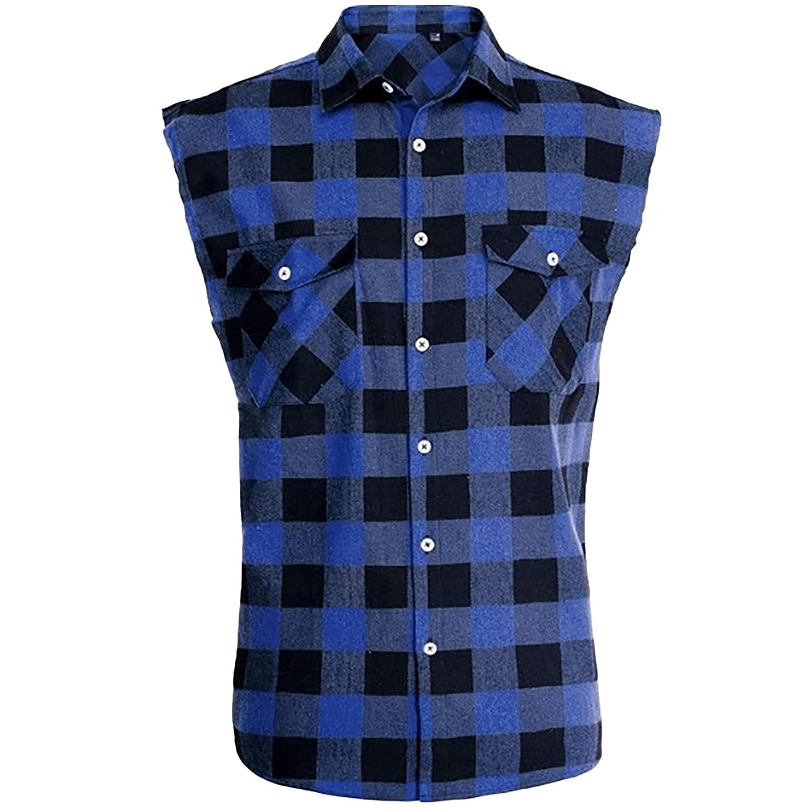 ChuChuDonRen Mens Sleeveless Summer Tank Collared Spandex Plaid Print