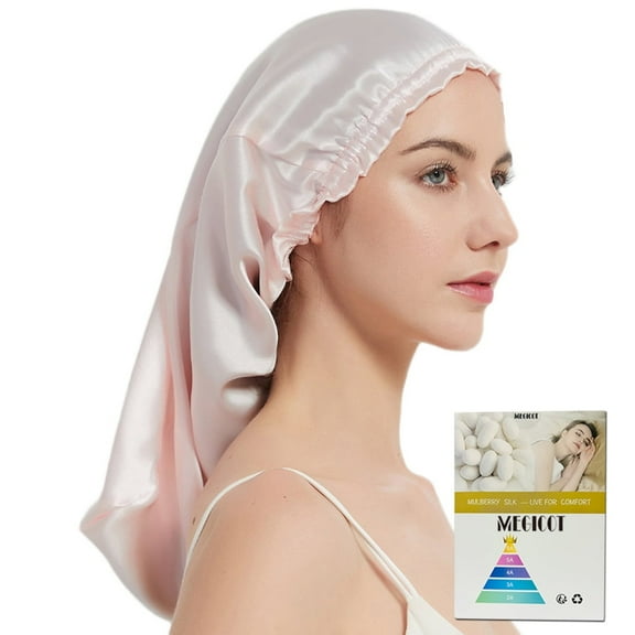 MEGICOT 100% Mulberry Silk 20" Long Sleep Cap, Hair Care Bonnet for Long Natural Hair Curly Hair Care