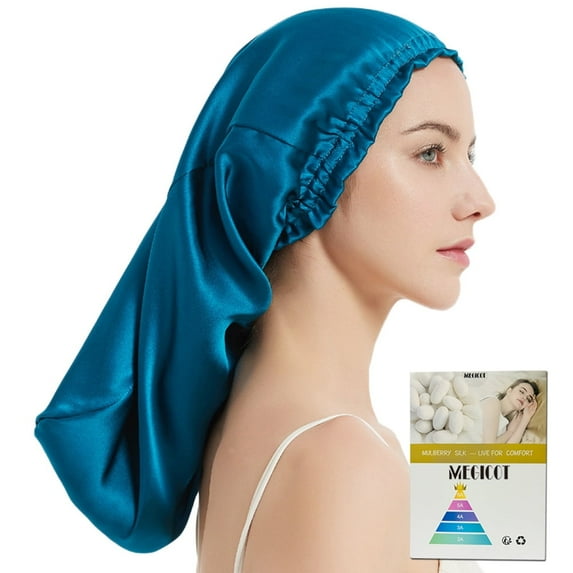 MEGICOT 100% Mulberry Silk 20" Long Sleep Cap, Hair Care Bonnet for Long Natural Hair Curly Hair Care