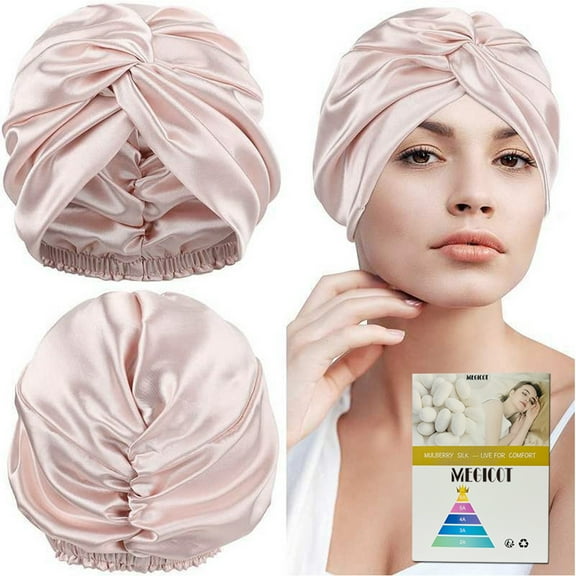 MEGICOT 100% Mulberry Silk Sleep Cap with Elastic Band, Hair Care Bonnet for Natural Hair Curly Hair