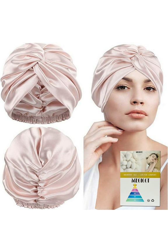 100% Mulberry Silk Sleep Cap with Elastic Band, Hair Care Bonnet for Natural Hair Curly Hair