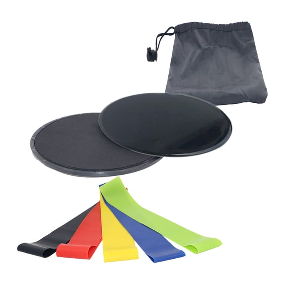 MEGICOT 2 Pcs Gliding Discs and 5 Pcs Exercise Resistance Bands with Different Intensity Levels, Portable Fitness Starter Kit for Home Gym Travel Workout