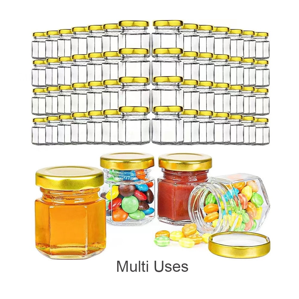 MEGICOT 60PCS Mini-Glass Honey Jar with Wooden Dipper Sticks and Gold ...