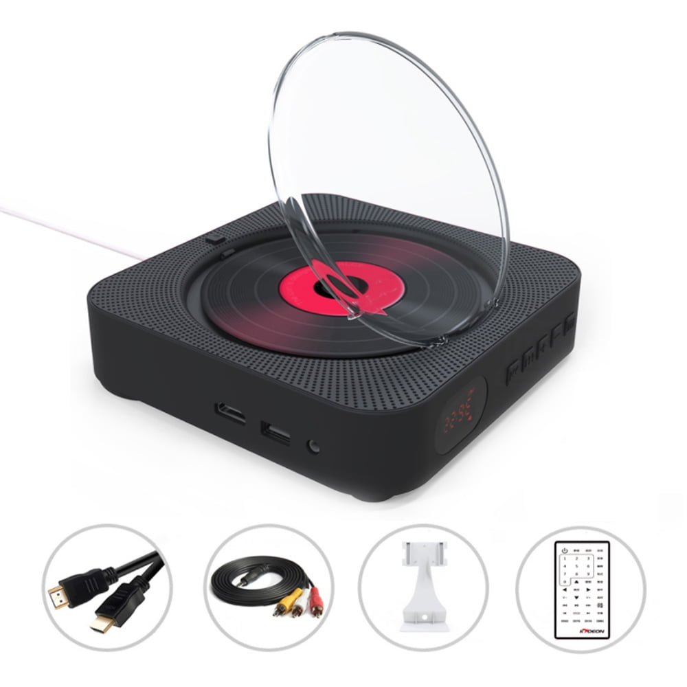 MEGICOT Bluetooth 5.0 Wall Mountable CD/DVD Player with Pull-Switch Dust Cover Built-in Speakers, Portable Music Player with Remote Control, Support FM Radio CD/DVD/MP3/USB/AUX Input Output