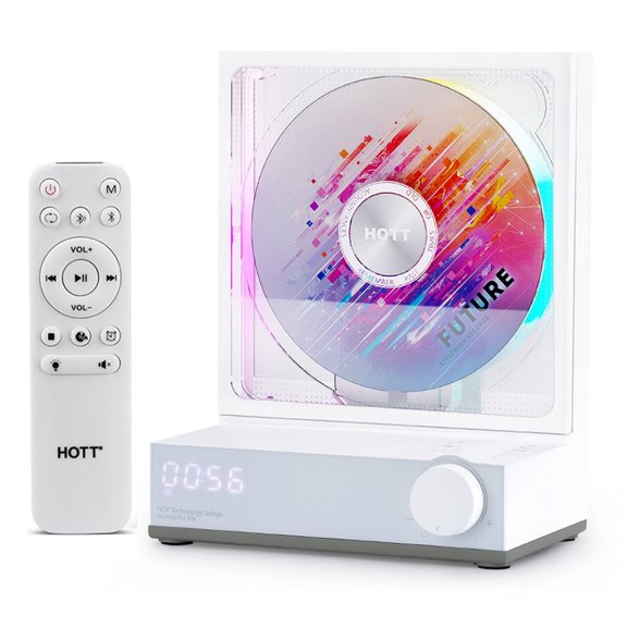 MEGICOT Bluetooth Rechargeable CD Player with Speakers/RGB Light/USB Flash Disk Port/Remote control/Music Record, Retro Desktop Vertical Music Player