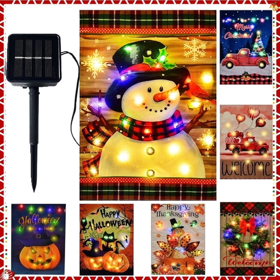 MEGICOT Christmas Flag Light, Snowman Solar Powered Luminous Flag, Multiple Light Modes, Garden Courtyard Lawn Lights New Year Decoration (Excluding Bracket)
