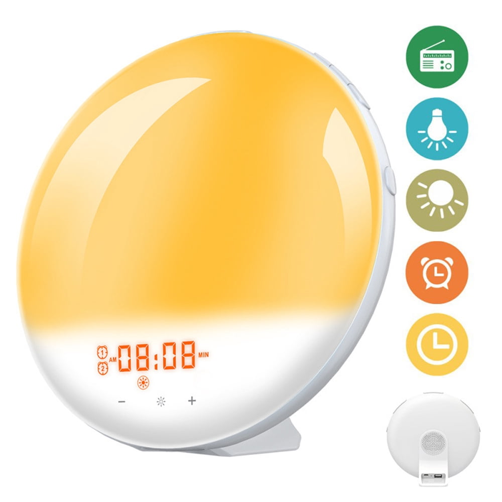 MEGICOT Wake Up Light with Alarm Clock, Snooze, Dual Alarms, FM Radio, Sunrise Simulation & Sleep Aid Colorful Night Light for Kids Adults Bedrooms