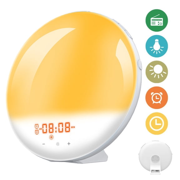 MEGICOT Wake Up Light with Alarm Clock, Snooze, Dual Alarms, FM Radio, Sunrise Simulation & Sleep Aid Colorful Night Light for Kids Adults Bedrooms