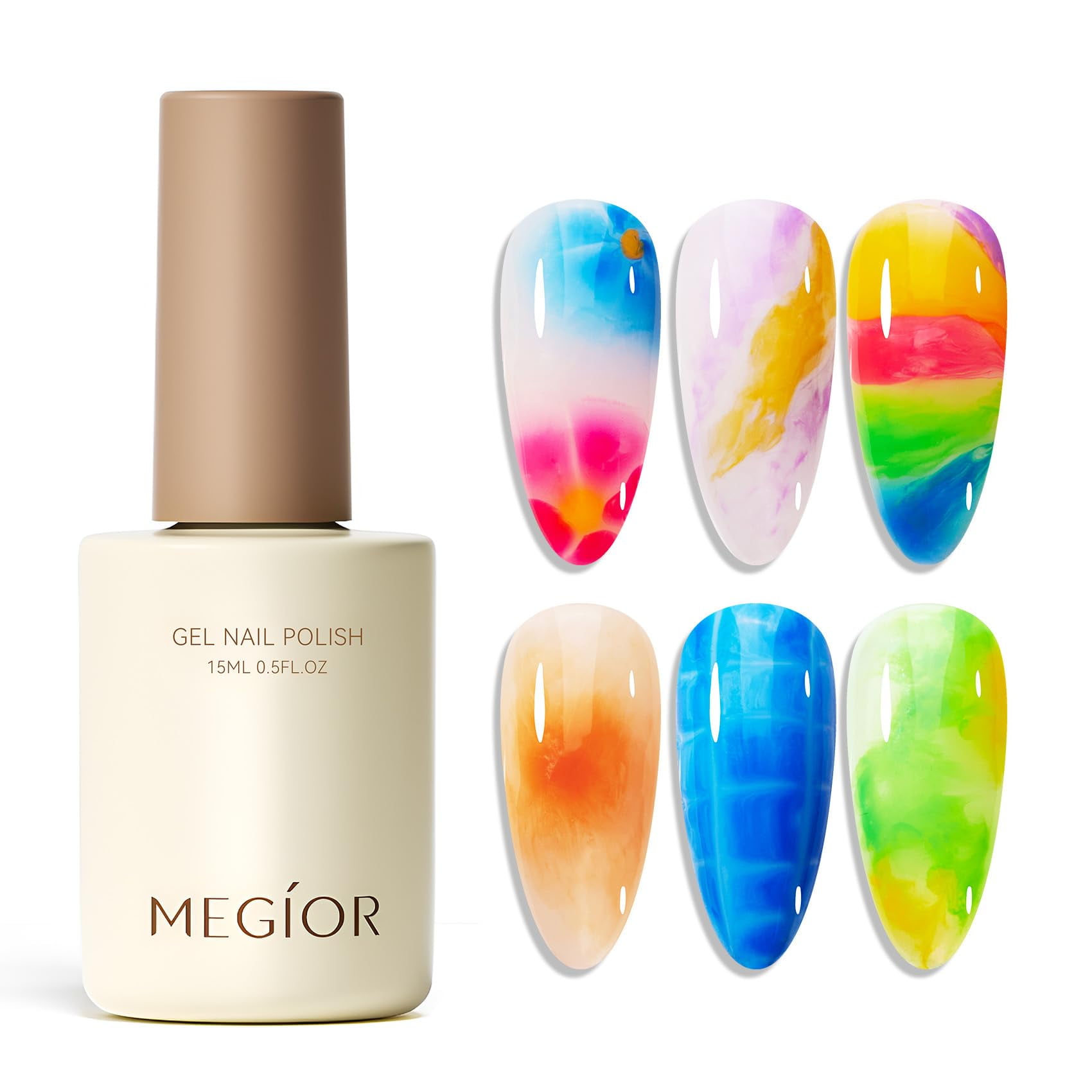 MEGIOR Blooming Gel 15ml UV LED Soak Off Nail Art Polish for Spreading Effect Marble Nail Polish Gel Paint Nail Designs for DIY Spring Summer Color Flower Watercolor Magic Beauty Gift O1