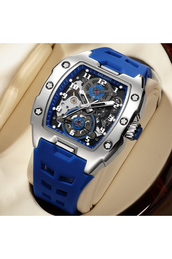 Fashion Automatic Mechanical Watch Men Sport Hollowed Out Wristwatch Luminous Waterproof Clock 8602