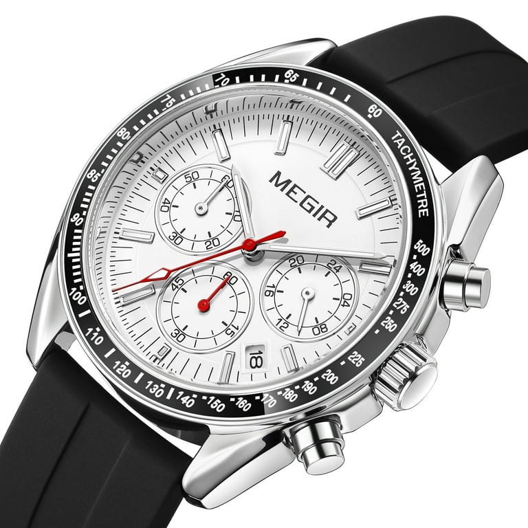 MEGIR Fashion Brand Mens Watches Sports Chronograph Silicone
