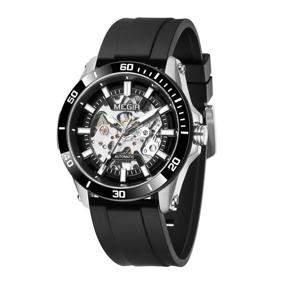 MEGIR Fashion Hollow Out Mechanical Watch for Men Stainless Steel Case Sapphire Automatic Wristwatch
