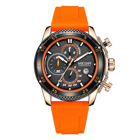 MEGIR Fashion Men Watch Silicone Sports Wristwatch Quartz Chronograph Large Dial Luminous Date Clock