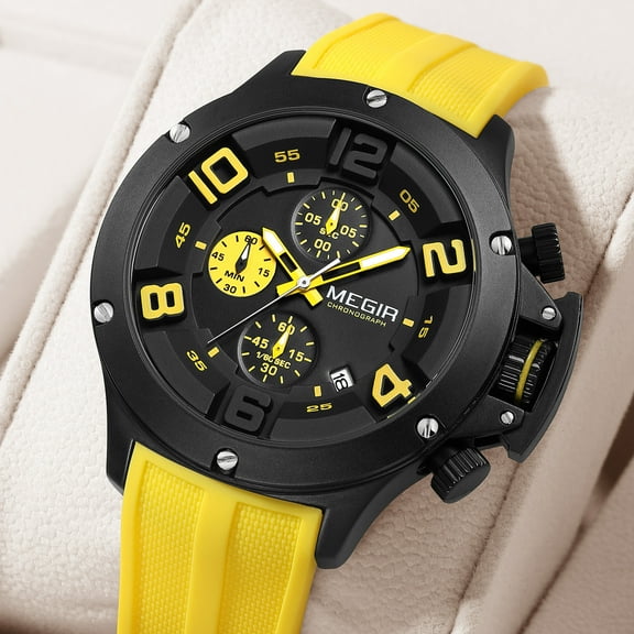 MEGIR Fashion Silicone Strap Sports Watch Men Quartz Wristwatch Waterproof Calendar Chronograph