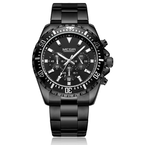 MEGIR Luxury Business Quartz Watch Men Stainless Steel Chronograph Waterproof Sports Wristwatches