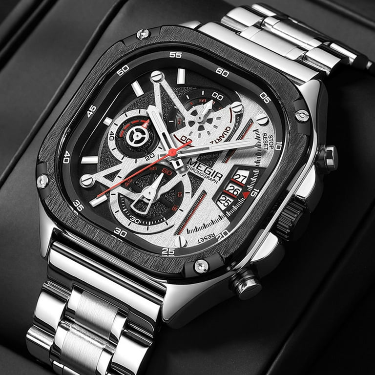 MEGIR Luxury Men Stainless Steel Watch Fashion Business Quartz