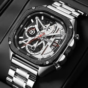 MEGIR Luxury Men Stainless Steel Watch Fashion Business Quartz Wristwatch Luminous Chronograph Clock