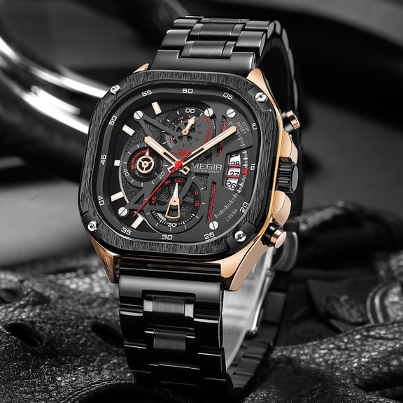 MEGIR Luxury Men Stainless Steel Watch Fashion Business Quartz Wristwatch Luminous Chronograph Clock
