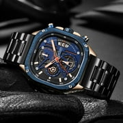 MEGIR Luxury Men Stainless Steel Watch Fashion Business Quartz Wristwatch Luminous Chronograph Clock