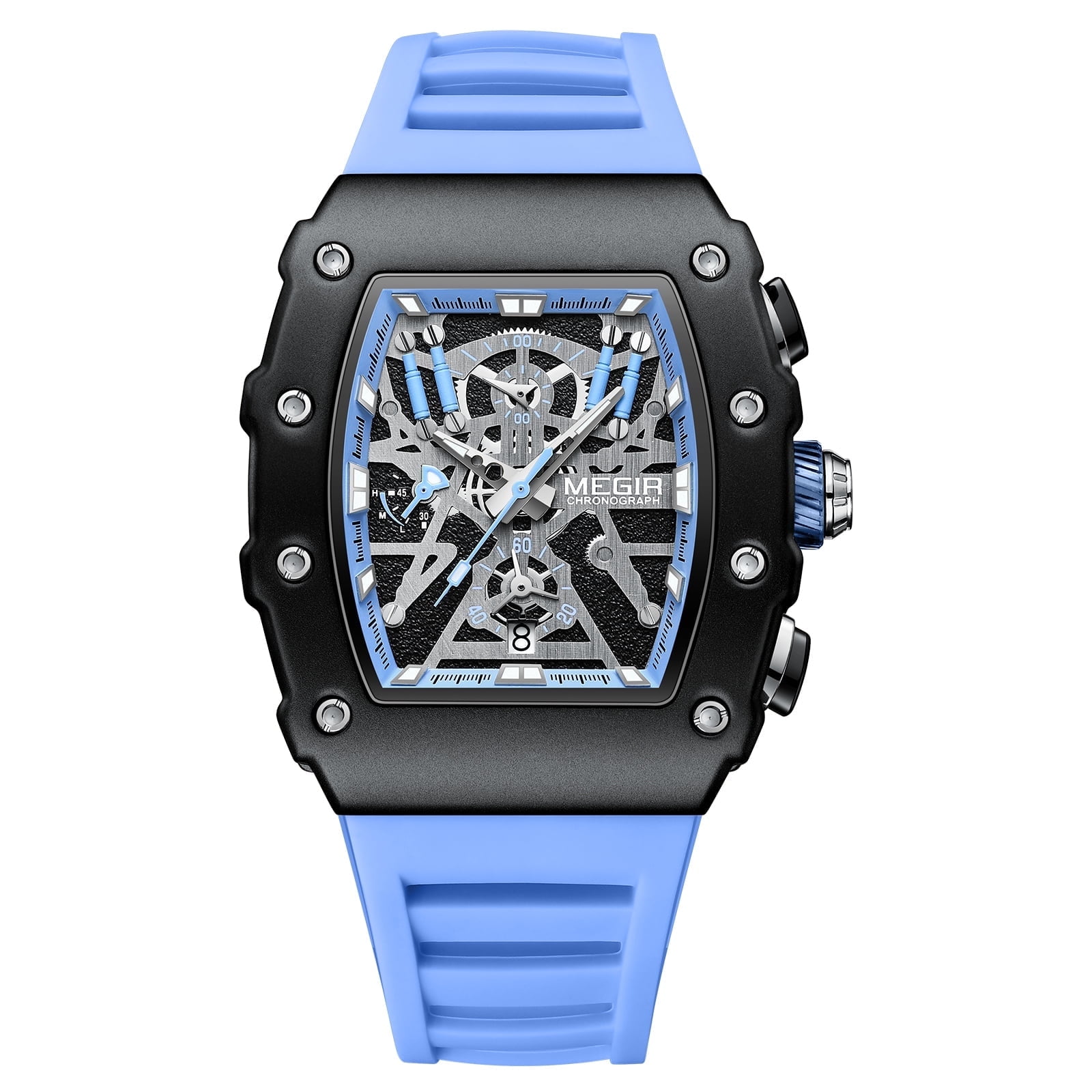 MEGIR Luxury Outdoor Sport Wristwatch for Men Silicone Strap Waterproof Calendar Watch Quartz Clock