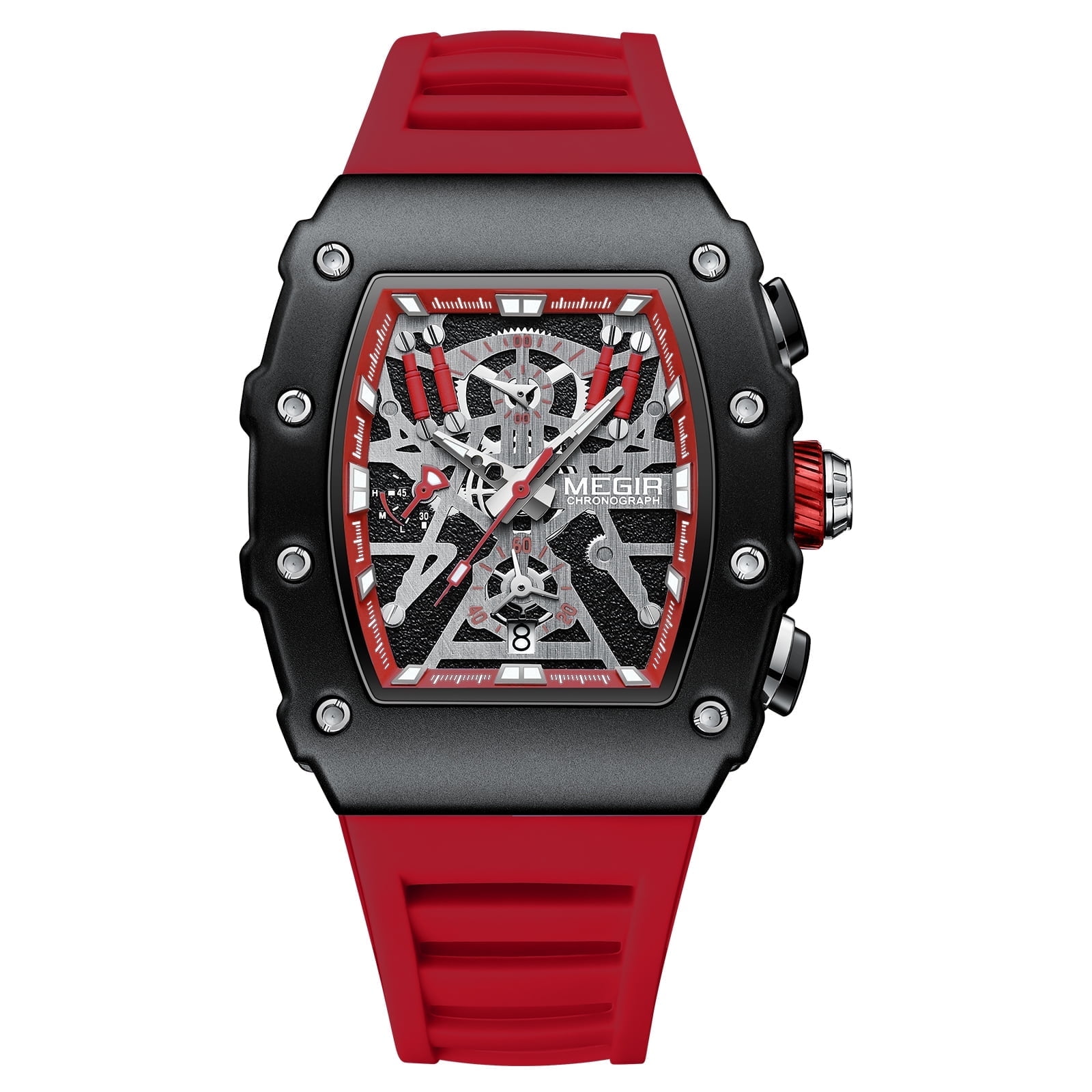MEGIR Luxury Outdoor Sport Wristwatch for Men Silicone Strap Waterproof Calendar Watch Quartz Clock
