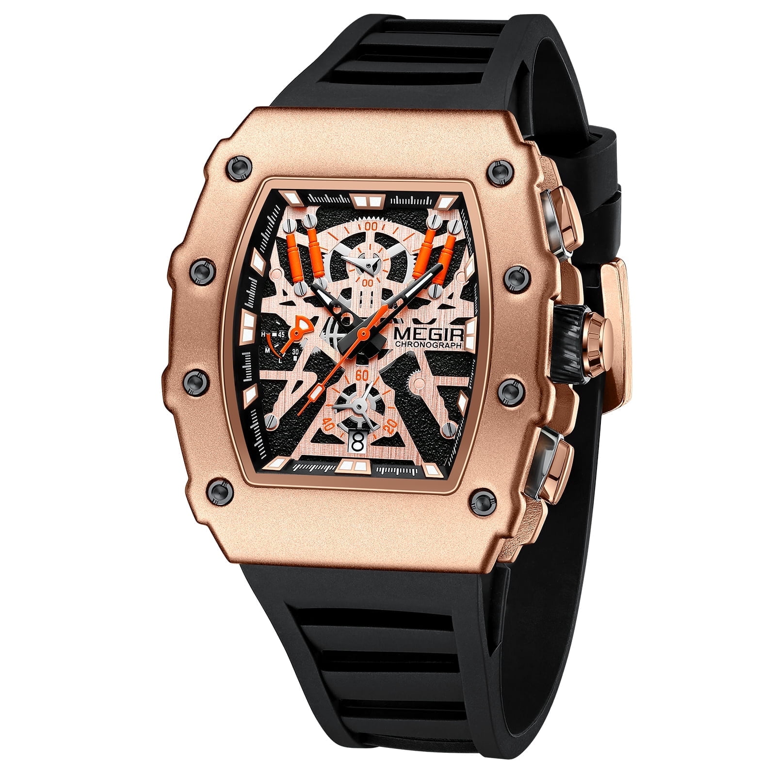 MEGIR Luxury Outdoor Sport Wristwatch for Men Silicone Strap Waterproof Calendar Watch Quartz Clock
