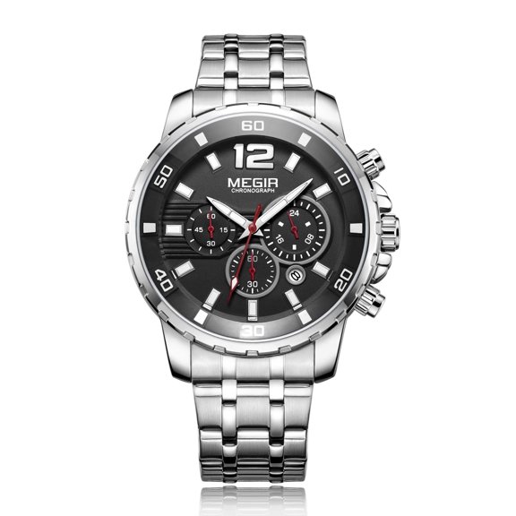 MEGIR Luxury Stainless Steel Watch Men Quartz Business Wristwatch Waterproof Date Clock Chronograph