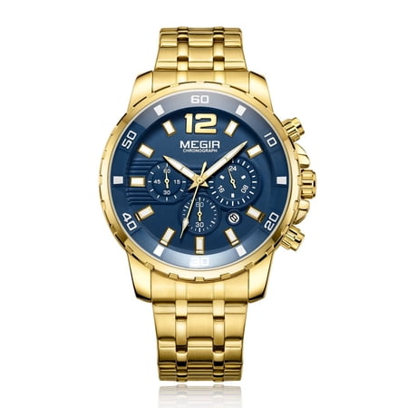 MEGIR Luxury Stainless Steel Watch Men Quartz Business Wristwatch Waterproof Date Clock Chronograph