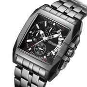 MEGIR Men Sports Chronograph Watch Square Stainless Steel Quartz Wristwatch Business Big Dial Clock