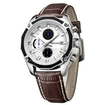 MEGIR Men Watches Fashion Quartz Sports Large Dial Wristwatches Waterproof Leather Clock Chronograph