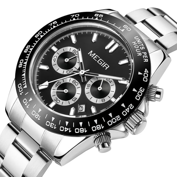 MEGIR Men's Luxury Quartz Watch Stainless Steel Sports Wristwatch Auto Date Business Clock Chronograph