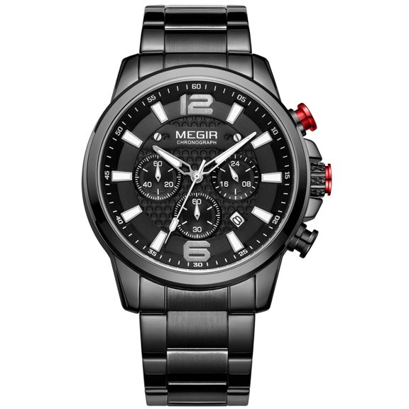 MEGIR Men's Quartz Wristwatch Stainless Steel Band Chronograph Watches Luminous Waterproof Clock
