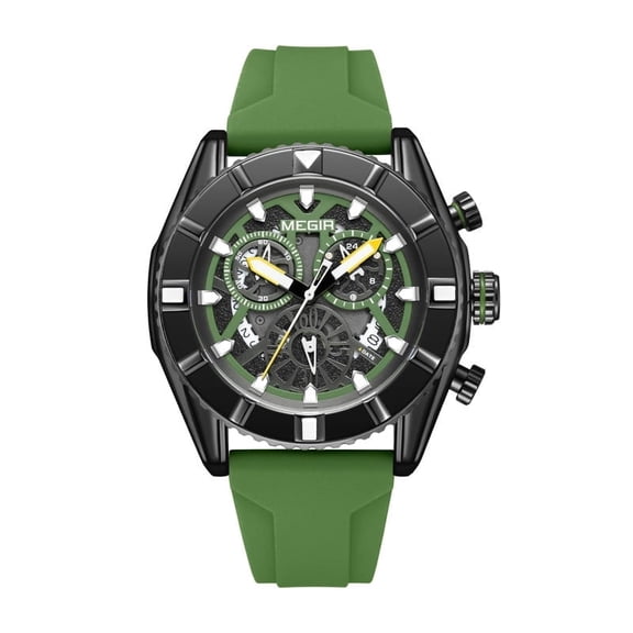 MEGIR Men's Sport Quartz Watch, Large Dial Waterproof Silicone Strap Casual Chronograph Wristwatch