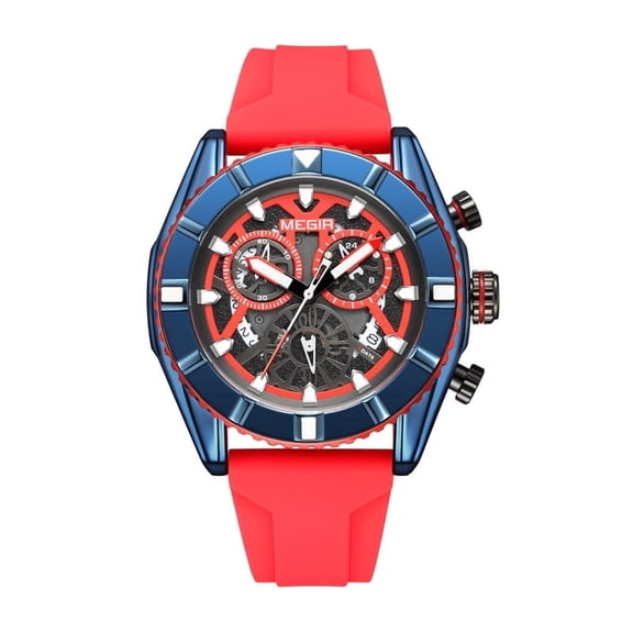 MEGIR Men's Sport Quartz Watch, Large Dial Waterproof Silicone Strap Casual Chronograph Wristwatch