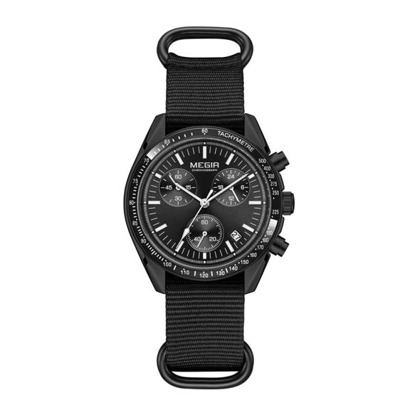 MEGIR Men's Watch Fashion Canvas Sport Wristwatch Waterproof Quartz Military Chronograph 24-hour