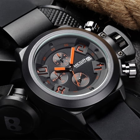 MEGIR Multi-Functional Sports Chronograph Silicone Band Men Watches Quartz Wristwatch Date Clock