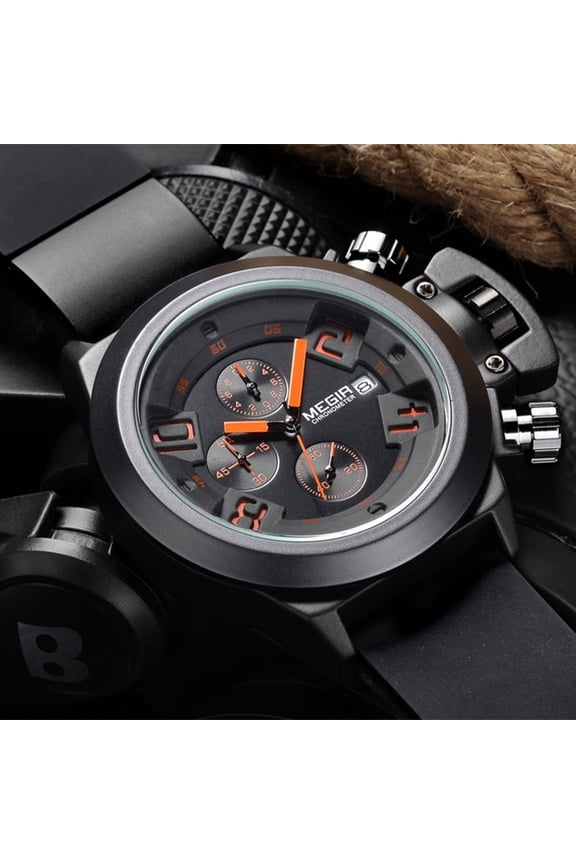 Multi-Functional Sports Chronograph Silicone Band Men Watches Quartz Wristwatch Date Clock