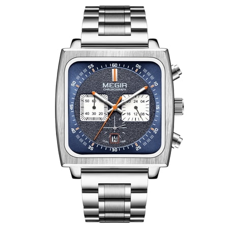 MEGIR Square Dial Men Watches Luxury Quartz Sport Chronograph Clock 24-Hour Date Luminous Wristwatch