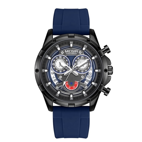 MEGIR Stylish Sport Men Watch Multi-function Chronograph Waterproof Luminous Quartz Wristwatch Clock