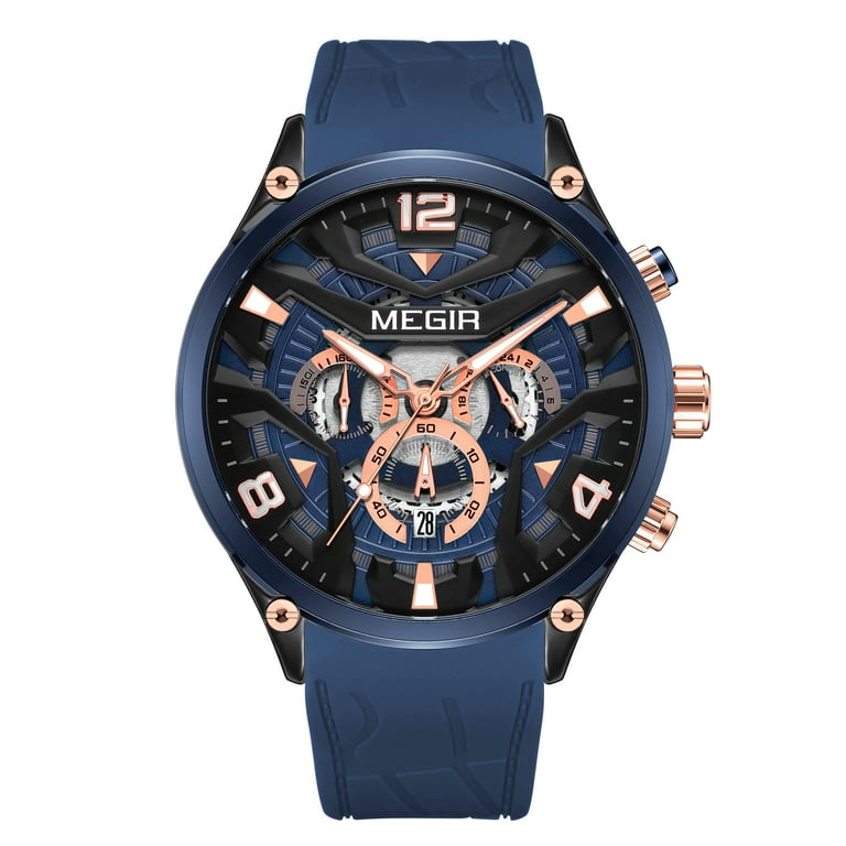 MEGIR Vintage Men Wristwatch Luxury Chronograph Silicone Band