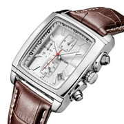 MEGIR Watch Men Business Wristwatch Square Quartz Sport Waterproof Luminous Date Leather Strap Clock