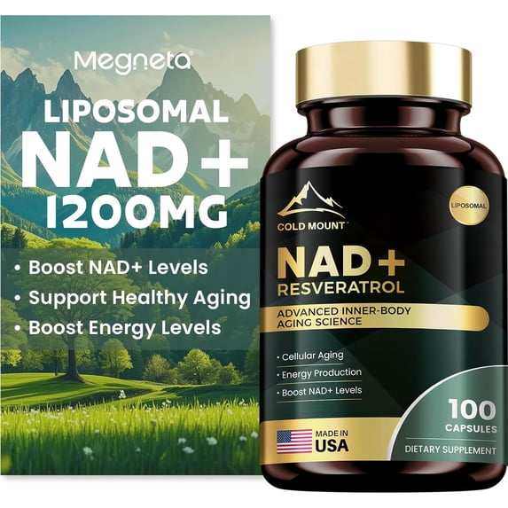 MEGNETA Liposomal NAD+ Supplement 1200mg with Trans Resveratrol - Boost NAD+ Levels, Energy & Anti-Aging Support - Vegan, 100 Capsules