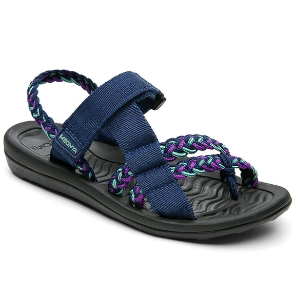 MEGNYA Hiking Sandals for Women, Comfortable Walking Flip Flop Sandals with Arch Support, Athletic Sandals with Hook and Loop Straps for Beach Vacation Adventure
