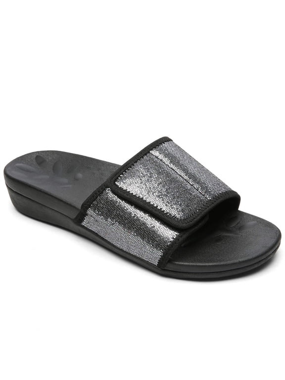 Orthopedic Slides Sandals for Women, Comfortable Plantar Fasciitis Sandals for Flat Feet, High Arch Support Walking Sandals with Adjustable Straps