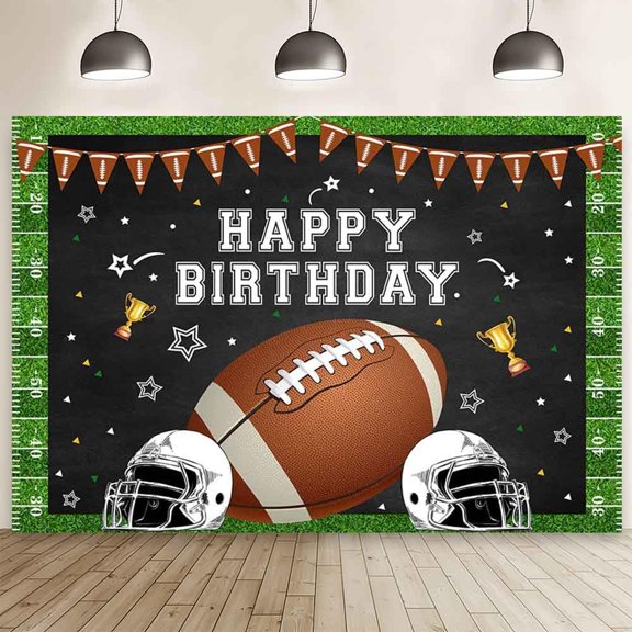 MEHOFOND 7x5ft Touchdown Happy Birthday Backdrop for Boys Super Bowl Sports Birthday Photography Background Rugby Football Field Bday Party Decor Helmet Flag Boy Football Bday Party Banner Photo Props