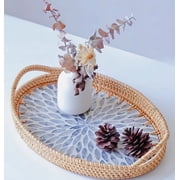 MEHOOM Rattan Shell Serving Tray with Handles, 12"x 8"