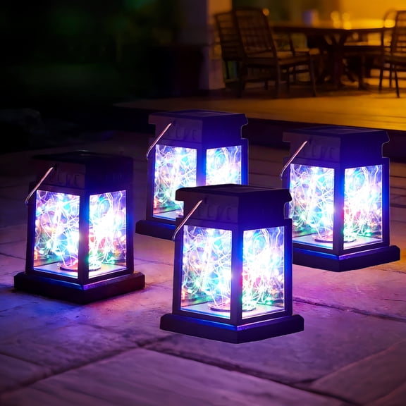 MEHOOM 4 Pack Outdoor Solar Lanterns Colorful, 40 LED Fairy Lights Hanging Decorative Garden Lights, Waterproof Solar Powered Lights for Patio, Yard, Balcony, Christmas Decorations Outdoor