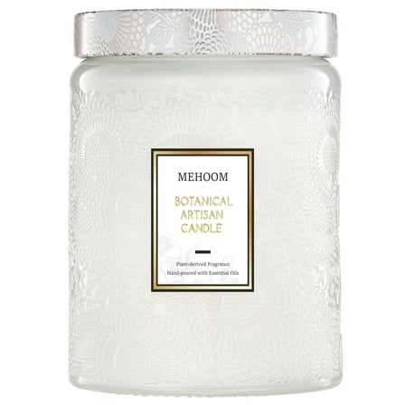 MEHOOM Green Tea & Sandalwood Wood Wick Scented Candle, 20oz Large Beeswax & Soy Blend, Clean Burning 100-Hour Candle, Cozy Gift for Home Decor