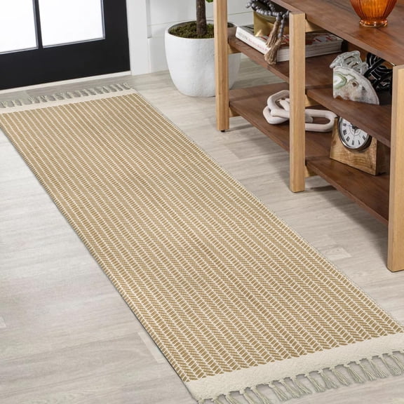 MEHOOM 2'x6' Boho Hallway Runner Rug, Handwoven Cotton Throw Tassel Mat, Machine Washable Rug for Entryway, Kitchen, Bedroom and Living Room, Khaki