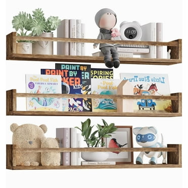 MEHOOM 23.6" Floating Bookshelves for Wall,Set of 3 Rustic Wooden Wall Bookshelf,Wall Shelf for Bedroom,Bathroom,Kitchen